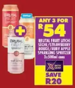Shoprite Brutal fruit litchi seche/ strawberry rouge/ ruby apple sparkling spritzer cans offer