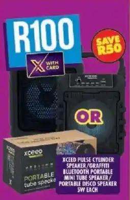 Shoprite Xceed pulse cylinder speaker/ graffiti bluetooth portable mini tube speaker/ portable disco speaker 5w offer