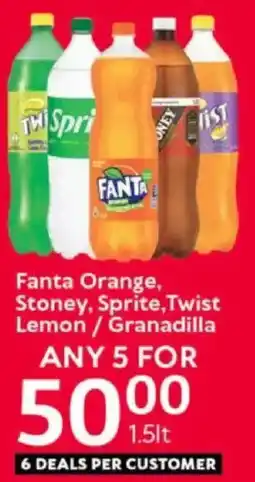 Oxford Freshmarket Fanta Orange, Stoney, Sprite, Twist Lemon/ Granadilla offer