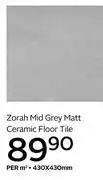 CTM Zorah Mid Grey Matt Ceramic Floor Tile-430 x 430mm Per Sqm offer