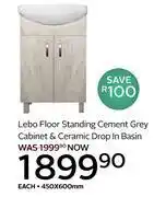 CTM Lebo Floor Standing Cement Grey Cabinet & Ceramic Drop In Basin 450 x 600mm offer