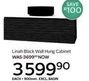 Linah Black Wall Hung Cabinet 900mm-Each