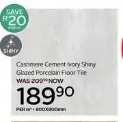 CTM Cashmere Cement Ivory Shiny Glazed Porcelain Floor Tile 800 x 800mm-Per Sqm offer