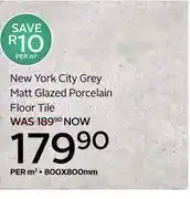 CTM New York City Grey Matt Glazed Porcelain Floor Tile 800 x 800mm-Per Sqm offer