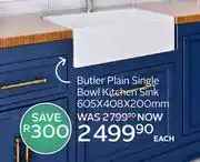 CTM Butler Plain Single Bowl Kitchen Sink 605 x 408 x 200mm-Each offer