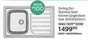 CTM Stirling Zen S/Steel Kitchen Single Bowl Sink 800 x 500mm-Each offer