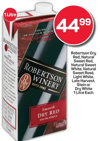 Pick n Pay Robertson Dry Red, Natural Sweet Red, Natural Sweet White, Natural Sweet Rosé, Light White, Late Harvest, Stein or Dry White offer