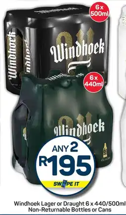 Pick n Pay Windhoek Lager or Draught Non-Returnable Bottles or Cans offer