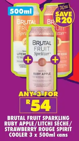 Shoprite Liquor Brutal fruit sparkling ruby apple/ litchi séche/ strawberry rouge spirit cooler cans offer