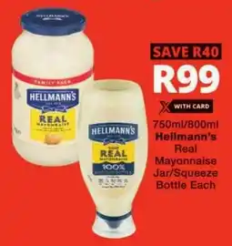 Checkers Hellmann's Real Mayonnaise Jar/ Squeeze Bottle offer