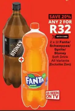 Checkers Fanta/ Schweppes/ Sprite/ Stoney Soft Drink All Variants offer