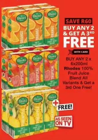 Checkers Rhodes 100% Fruit Juice Blend All Variants offer