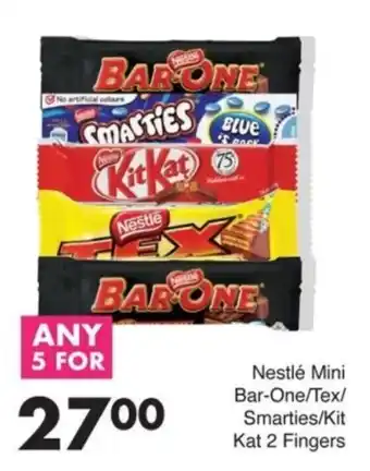 Save Nestlé Mini Bar-One/ Tex/ Smarties/Kit Kat 2 Fingers offer