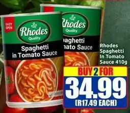Three Star Cash and Carry Rhodes Spaghetti In Tomato Sauce offer