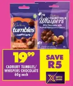 Shoprite Cadbury tumbles/ whispers chocolate offer