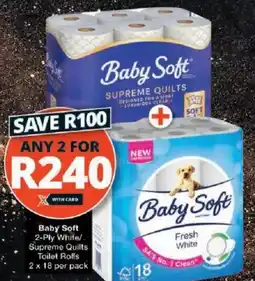 Checkers Baby Soft 2-Ply White/ Supreme Quilts Toilet Rolls offer