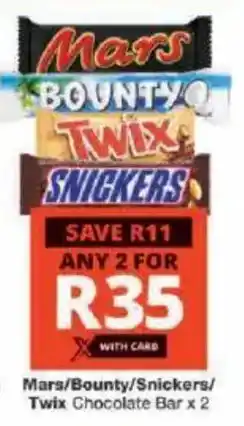 Checkers Mars/ Bounty/ Snickers/ Twix Chocolate Bar offer