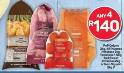 Pick n Pay PnP Onions 2kg, All Purpose Potatoes 2kg, Tomatoes 1.5kg, Red Sweet Potatoes 2kg or Gem Squash 2kg offer