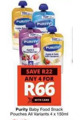 Checkers Purity Baby Food Snack Pouches offer