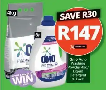 Checkers Omo Auto Washing Powder 4kg/Liquid Detergent 3L offer