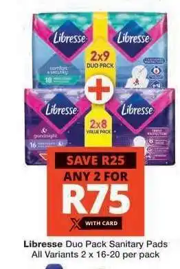 Checkers Libresse Duo Pack Sanitary Pads offer