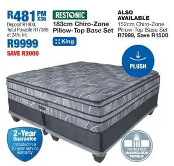 OK Furniture Restonic 183cm Chiro-Zone Pillow-Top Base Set offer