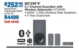 OK Furniture Sony 5.1-Channel Soundbar with Wireless Subwoofer HT-S40R offer