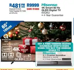 OK Furniture Hisense 4K Smart 60 Hz QLED Digital TV 65Q6Q offer
