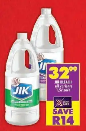 Shoprite JIK BLEACH all variants 1,5ℓ each offer