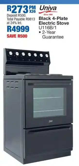 OK Furniture Univa Black 4-Plate Electric Stove U116B/1 offer