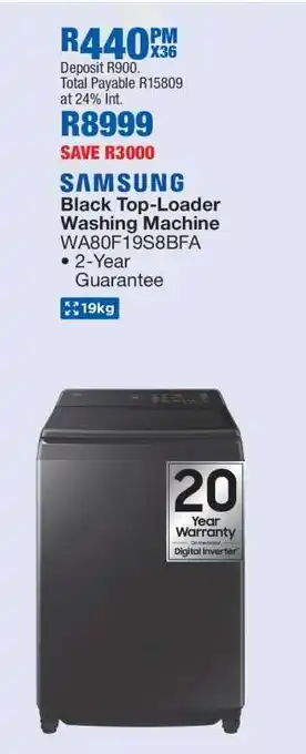 OK Furniture Samsung Black Top-Loader Washing Machine WA80F19S8BFA offer