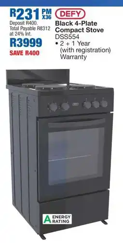 OK Furniture Defy Black 4-Plate Compact Stove DSS554 offer
