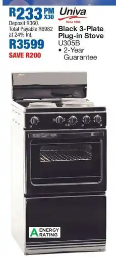 OK Furniture Univa Black 3-Plate Plug-in Stove offer