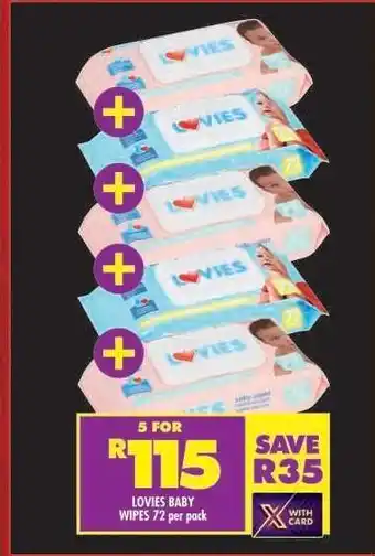 Shoprite LOVIES BABY WIPES 72 per pack offer