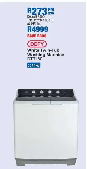 OK Furniture DEFY White Twin-Tub Washing Machine DTT180 offer