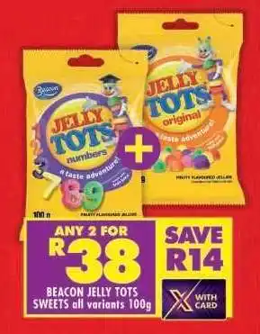 Shoprite BEACON JELLY TOTS SWEETS all variants 100g offer