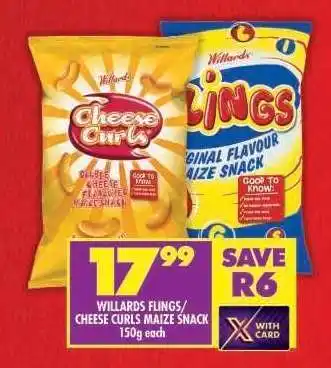 Shoprite Willards Flings/Cheese Curls Maize Snack offer