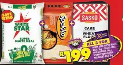 Shoprite White Star Super Maize Meal 5kg + Sasko Cake Wheat Flour 5kg + Spekko Long Grain Parboiled Rice 5kg offer