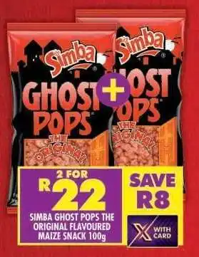 Shoprite SIMBA GHOST POPS THE ORIGINAL FLAVOURED MAIZE SNACK 100g offer