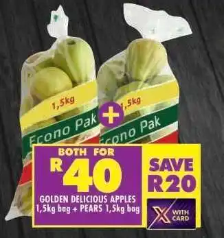 Shoprite GOLDEN DELICIOUS APPLES 1,5kg bag + PEARS 1,5kg bag offer