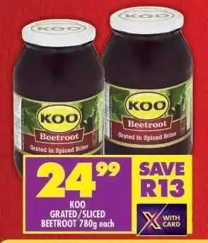 Shoprite KOO GRATED/SLICED BEETROOT 780g each offer
