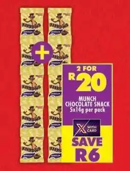 Shoprite MUNCH CHOCOLATE SNACK 5x14g per pack offer