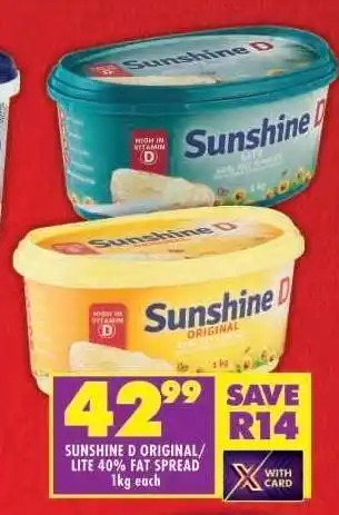 Shoprite SUNSHINE D ORIGINAL/ LITE 40% FAT SPREAD offer