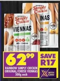 Shoprite RAINBOW SIMPLY CHICKEN ORIGINAL/CHEESE VIENNAS offer