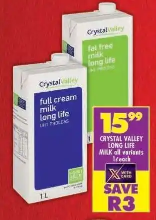 Shoprite CRYSTAL VALLEY LONG LIFE MILK all variants offer