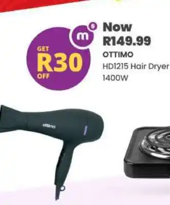 Shoprite OTTIMO HD1215 Hair Dryer 1400W offer