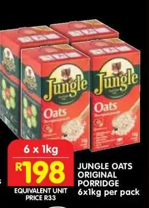 Shoprite JUNGLE OATS ORIGINAL PORRIDGE 6x1kg per pack offer
