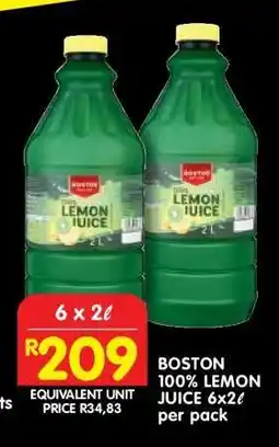 Shoprite BOSTON 100% LEMON JUICE 6x2ℓ per pack offer