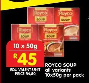 Shoprite ROYCO SOUP all variants 10x50g per pack offer