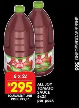 Shoprite ALL JOY TOMATO SAUCE 6x2ℓ offer